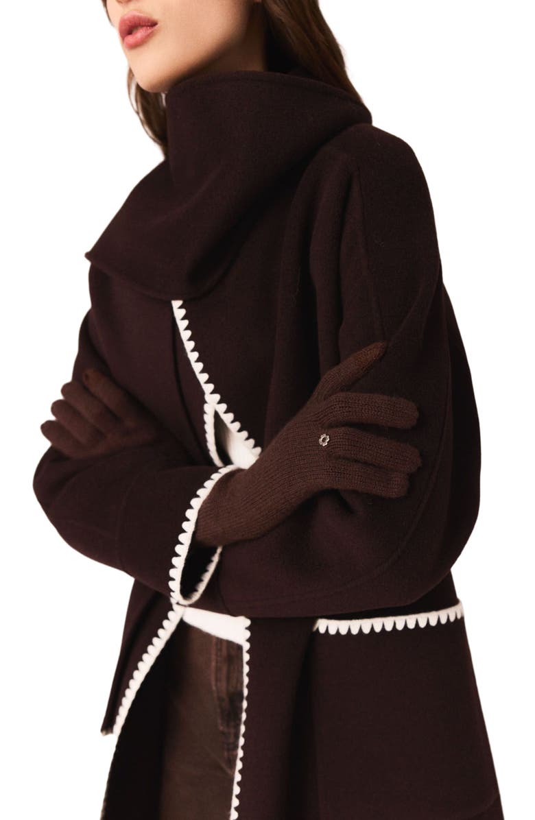 maje Embroidered double-faced coat, Alternate, color, Dark Brown