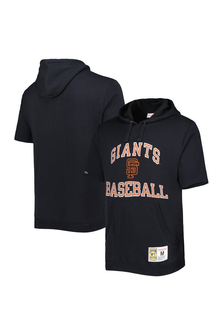Men's Mitchell & Ness Black San Francisco Giants Cooperstown Collection Washed Fleece Pullover Short Sleeve Hoodie, Main, color, Black