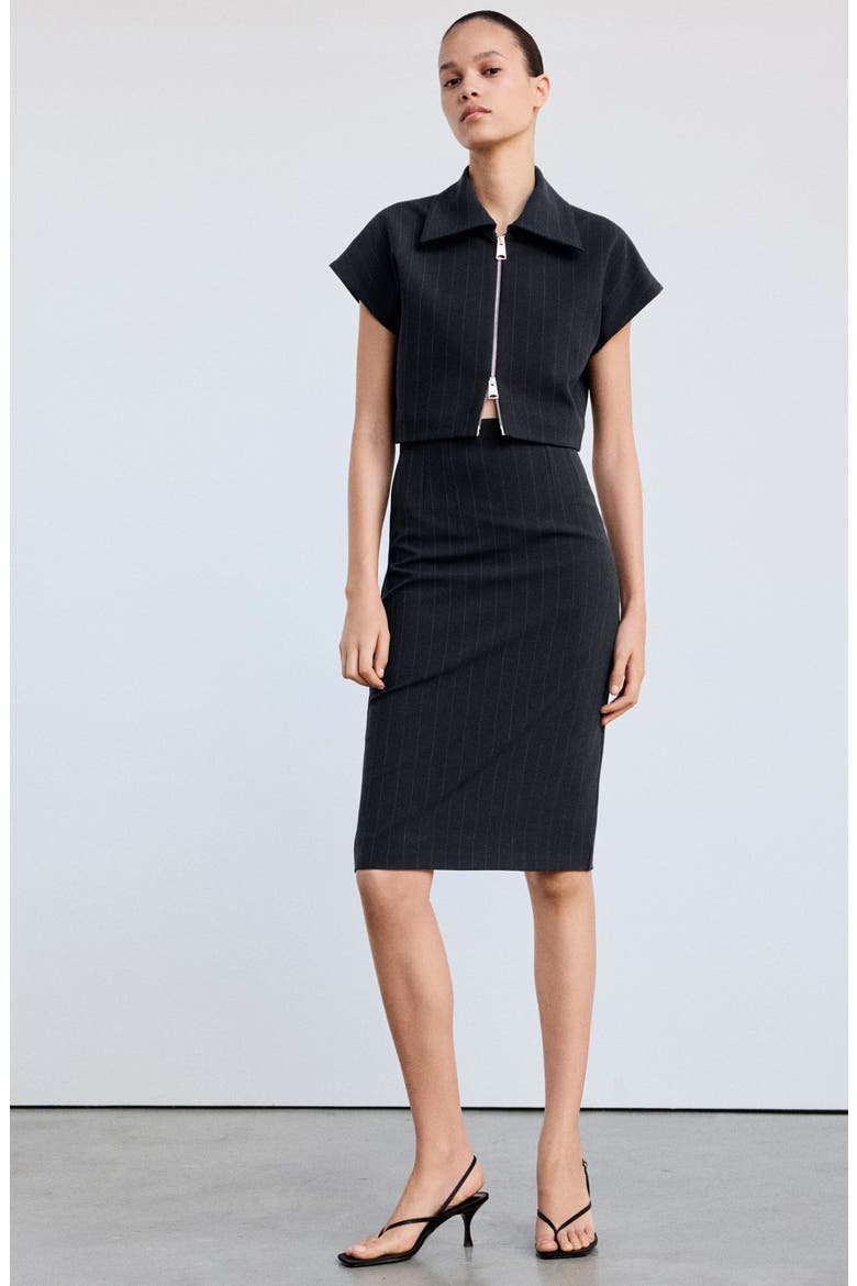 Pinstripe High Waist Midi Skirt, Alternate, color, NAVY