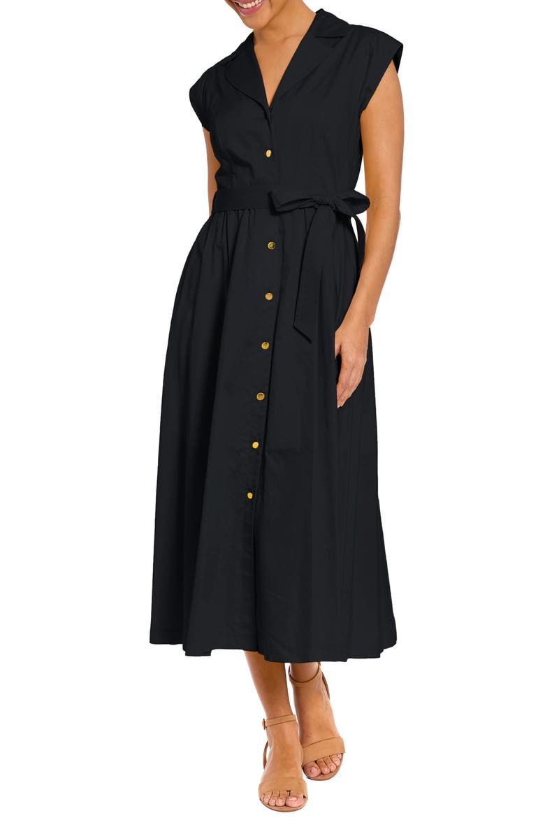 Tie Waist Cap Sleeve Shirtdress, Main, color, BLACK
