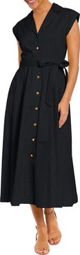 London Times Tie Waist Cap Sleeve Shirtdress
