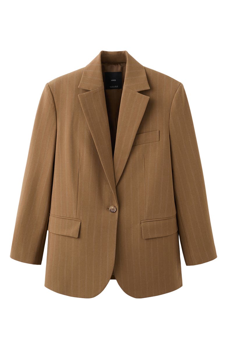 MANGO Pinstripe Blazer, Main, color, Caramel