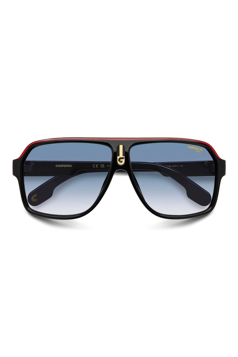 62mm Oversize Gradient Rectangular Sunglasses, Alternate, color, BLACK GOLD/ DK BLUE SF