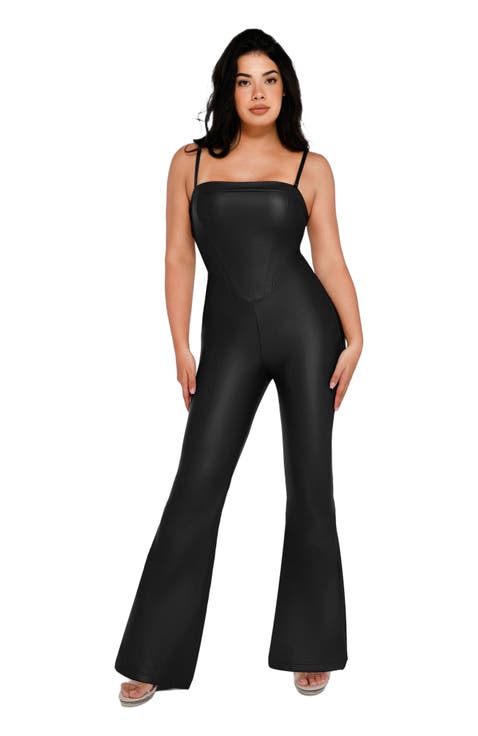 Shapewear Faux Leather Corset Bodice Slimming Jumpsuit
