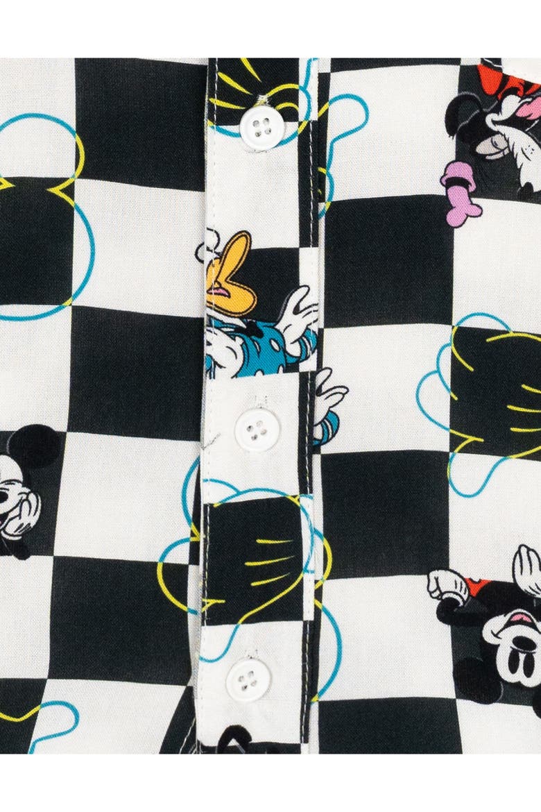 Mickey Mouse Short Sleeve Button-Down Shirt, Alternate, color, Charcoal Checkerboard