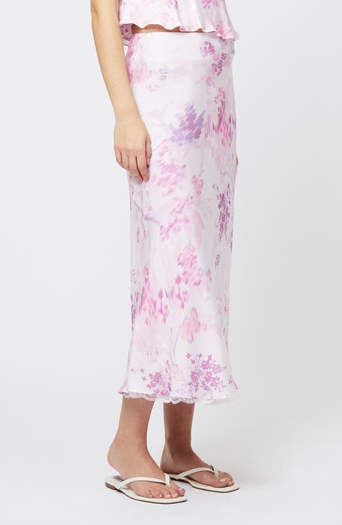 French Connection Elyria Floral Print Satin Midi Skirt In Sweet Pink Multi