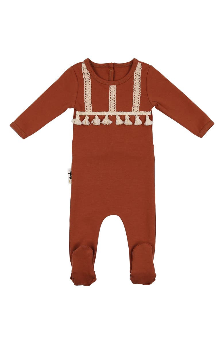 Manière Crochet Tassel Stretch Cotton Footie, Main, color,