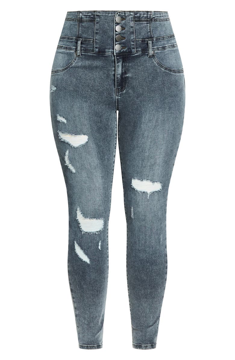 City Chic Asha Ripped Skinny Jeans, Alternate, color, Blue Grey