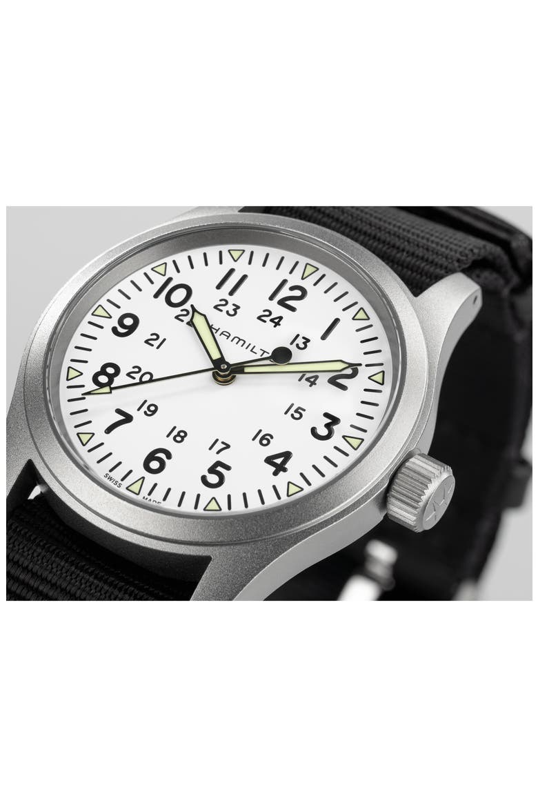 Khaki Field Mechanical NATO Strap Watch, 38mm, Alternate, color, WHITE