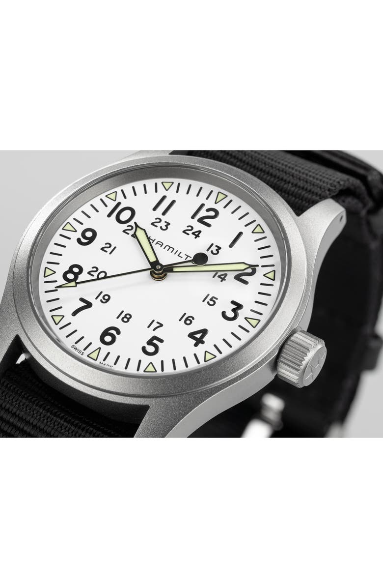 Hamilton Khaki Field Mechanical NATO Strap Watch, 38mm, Alternate, color, White