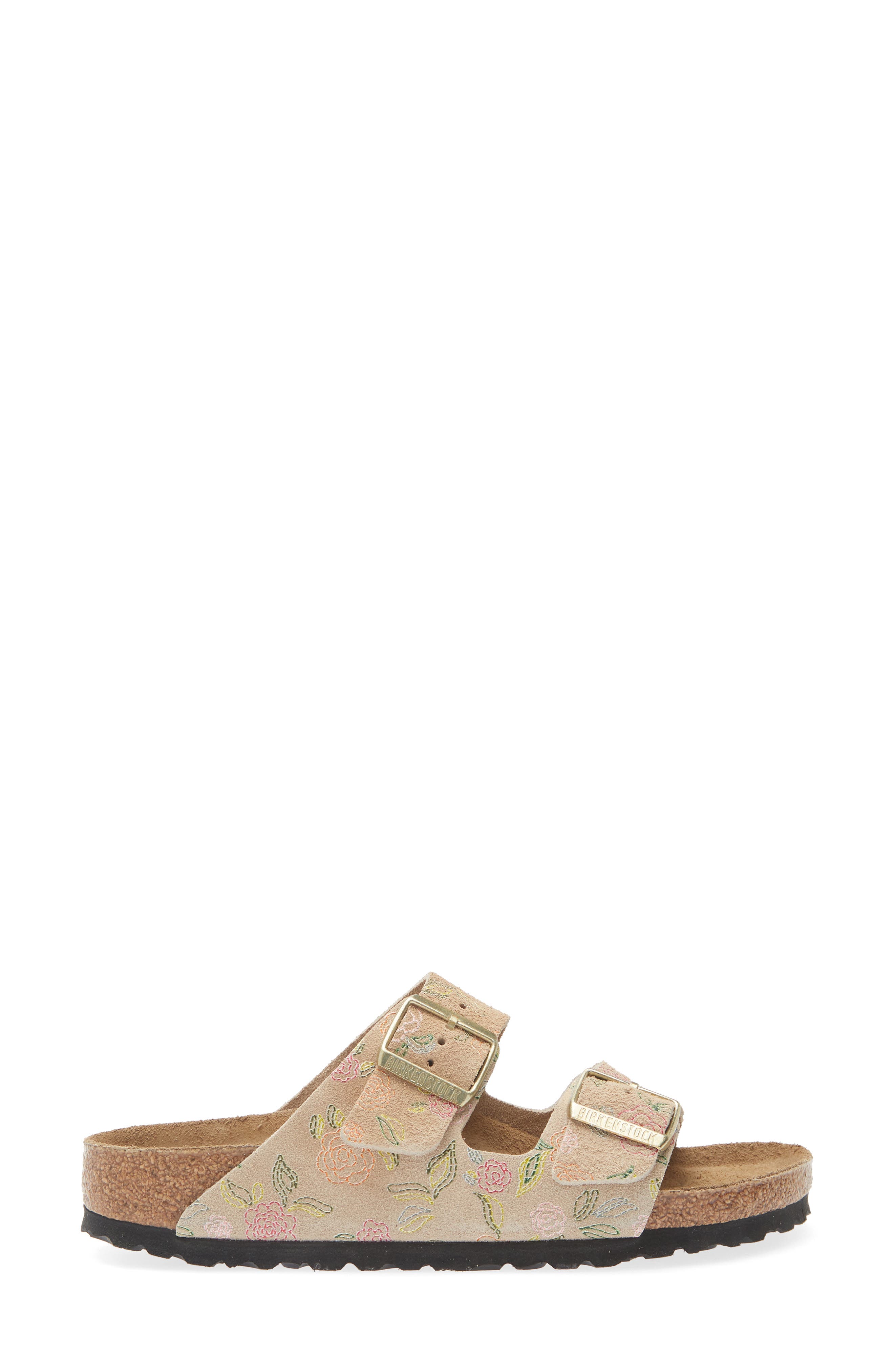 Birkenstock Arizona Flower Print Slide Sandal, Alternate, color, Sandcastle Suede