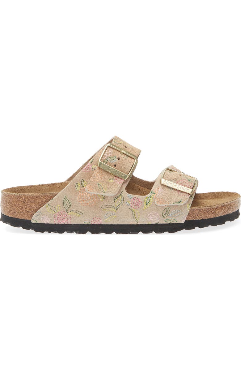 Birkenstock Arizona Flower Print Slide Sandal, Alternate, color, Sandcastle Suede
