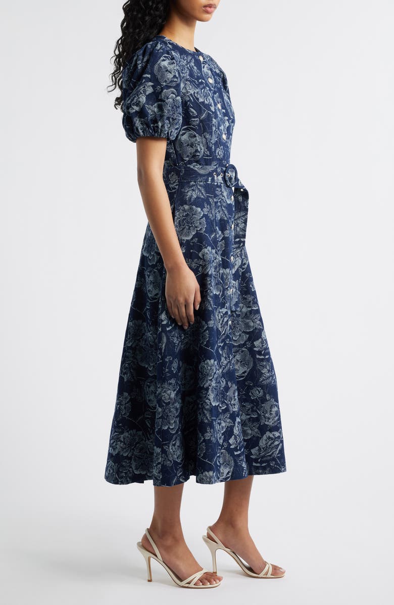 FREEMARKET Belted Puff Sleeve Denim Dress, Alternate, color, 