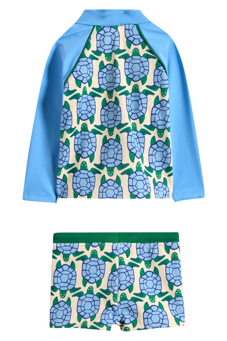 Turtle Print Rash Guard & Swim Trunks Set, Alternate, color, BLUE GEO TURTLES