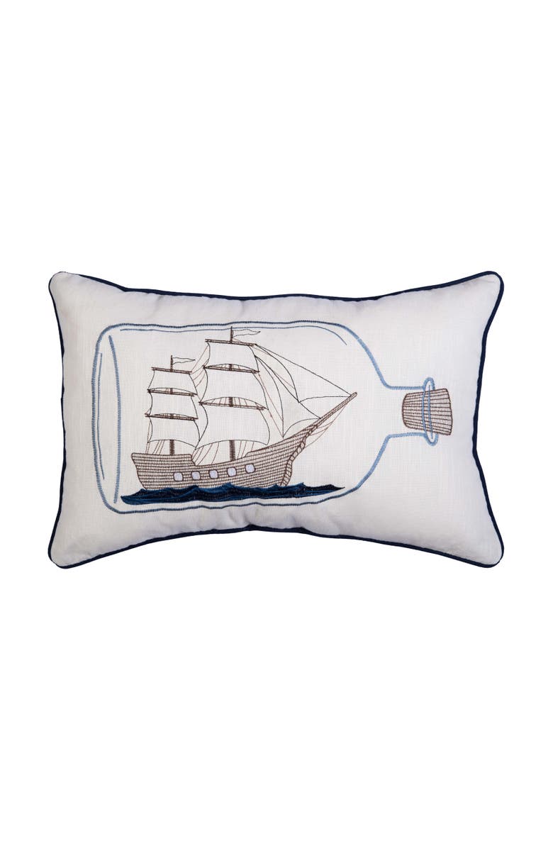 C&F Home Ship In A Bottle Embroidered Throw Pillow, 14" x 22", Main, color, Brown