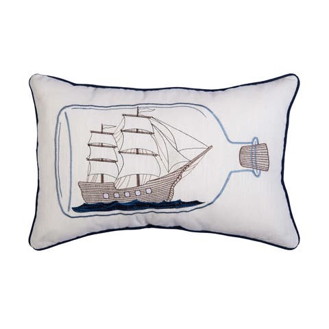 Ship In A Bottle Embroidered Throw Pillow, 14" x 22"