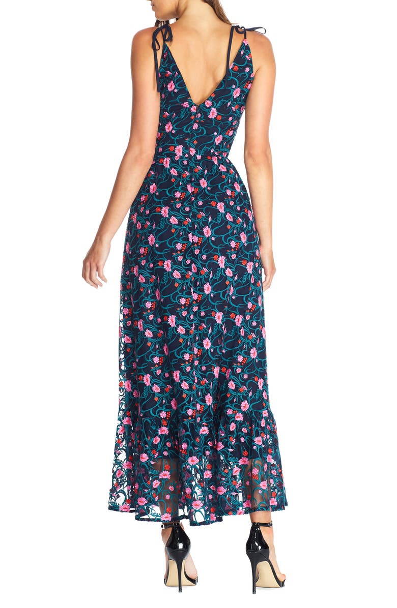 Dress the Population Sunny Embroidered Floral Tie Shoulder Gown, Alternate, color, 