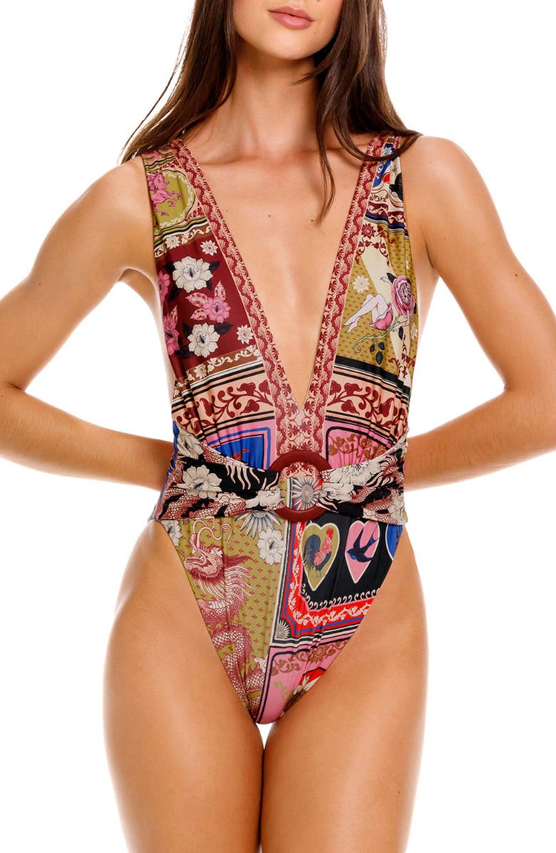 Agua Bendita Ina One-Piece Swimsuit, Main, color, Red Multi
