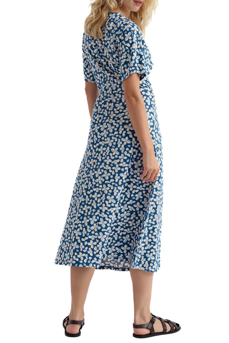 Water Mint Twist Front Organic Cotton Blend Midi Dress, Alternate, color, POSY PRESS DARK VOYAGE