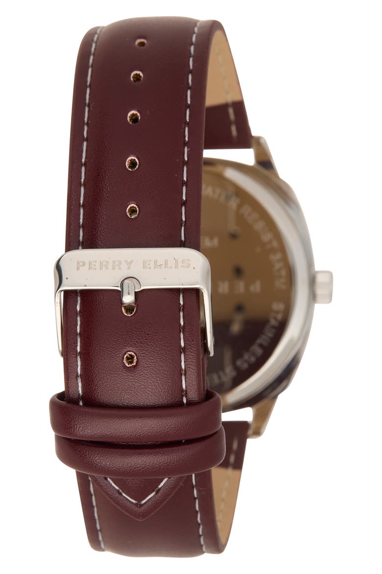 Solar 3-Hand Quartz Faux Leather Strap Watch, 44mm, Alternate, color, STAINLESS