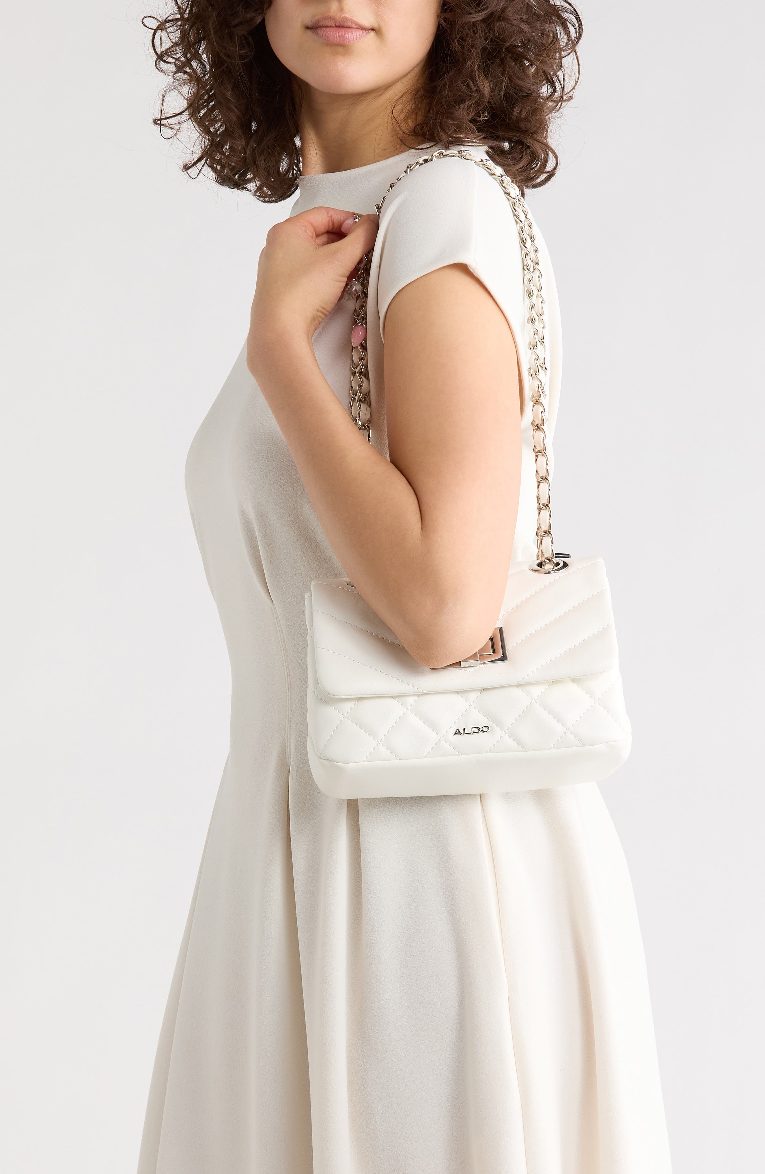 ALDO Alnilam Quilted Crossbody Bag, Alternate, color, White