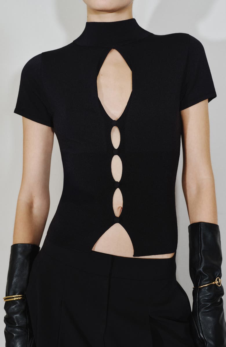 MANGO Mock Neck Cutout Short Sleeve Sweater, Alternate, color, 