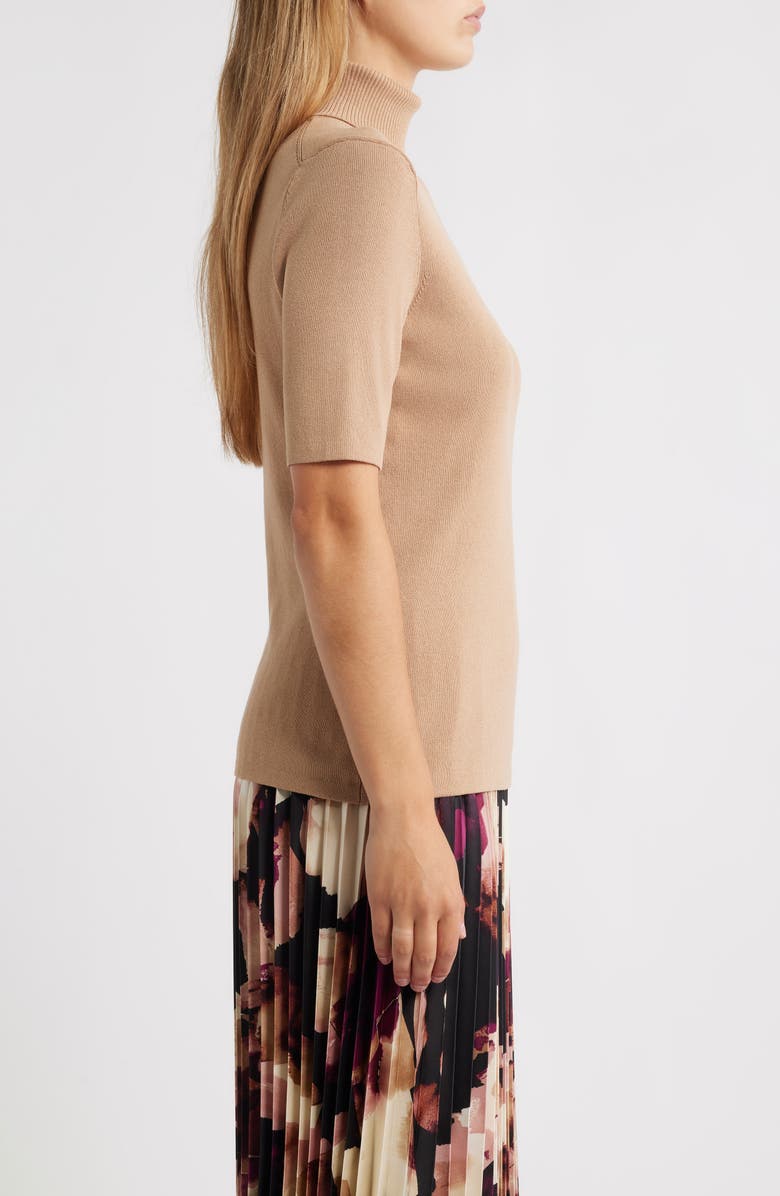 Anne Klein Short Sleeve Turtleneck Sweater, Alternate, color, Light Coffee