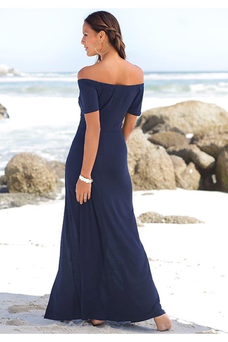 Women's Off Shoulder Maxi Dress, Alternate, color, Navy