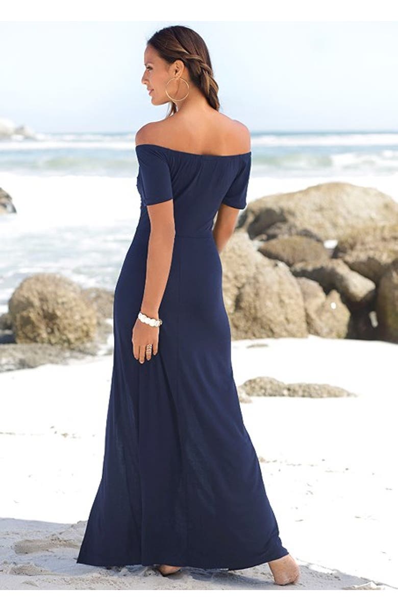 LASCANA Women's Off Shoulder Maxi Dress, Alternate, color, Navy