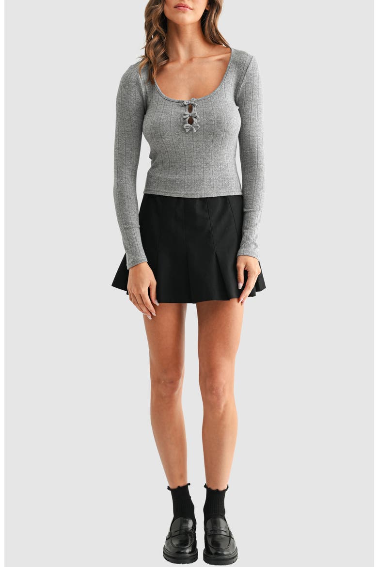 Bow Pointelle Sweater, Alternate, color, DARK GREY