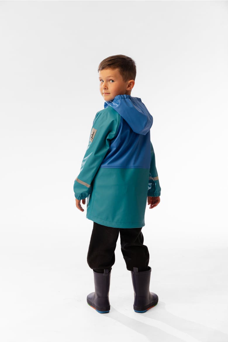 Colorblock Hooded Full-Zip Rain Jacket, Alternate, color, Dark Turquoise