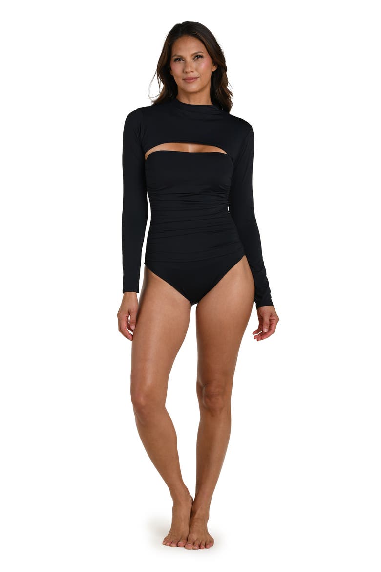 Island Goddess Long Sleeve Shrug, Alternate, color, BLACK