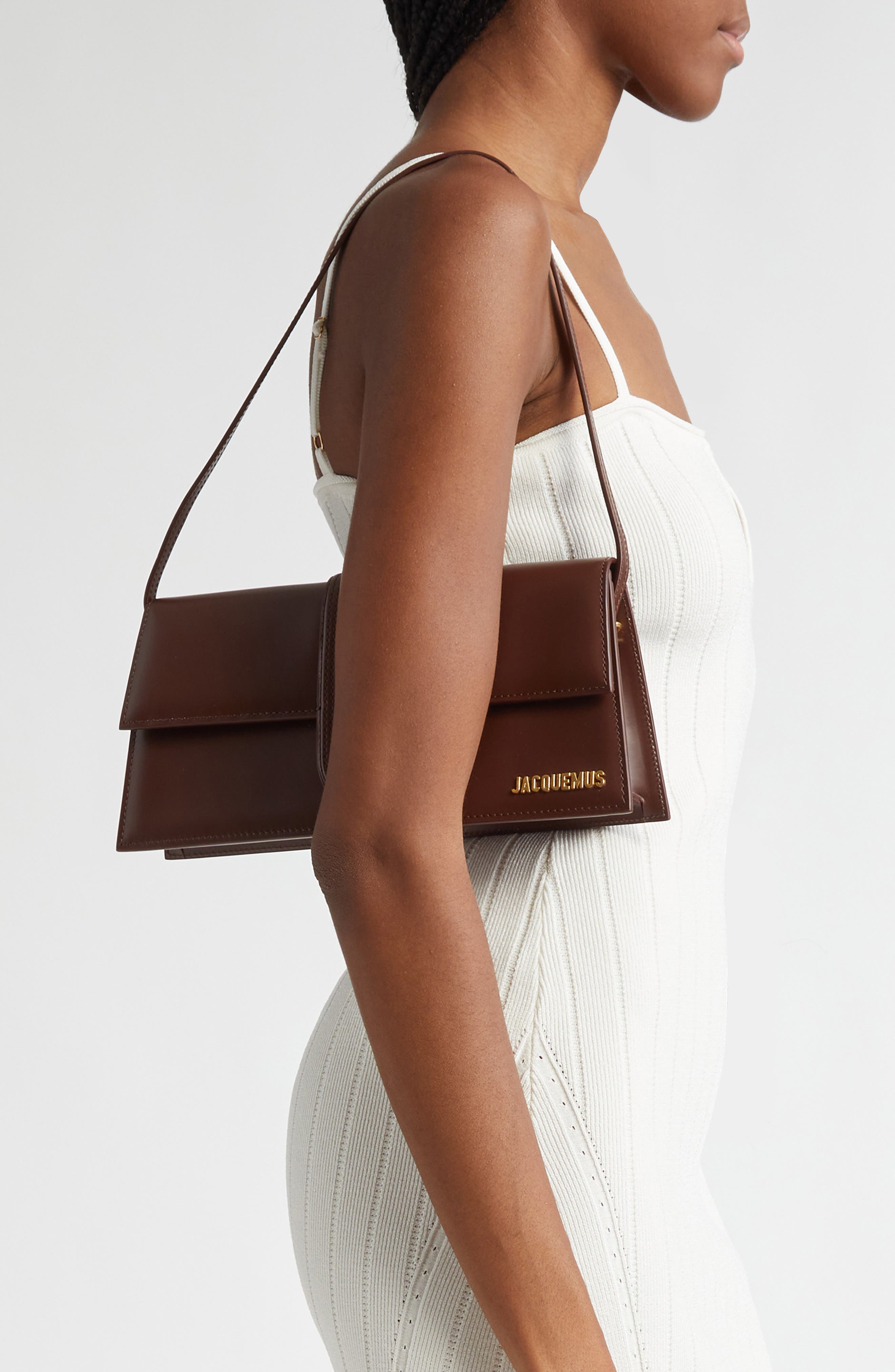 Jacquemus Long Le Bambino Leather Shoulder Bag, Alternate, color, Brown