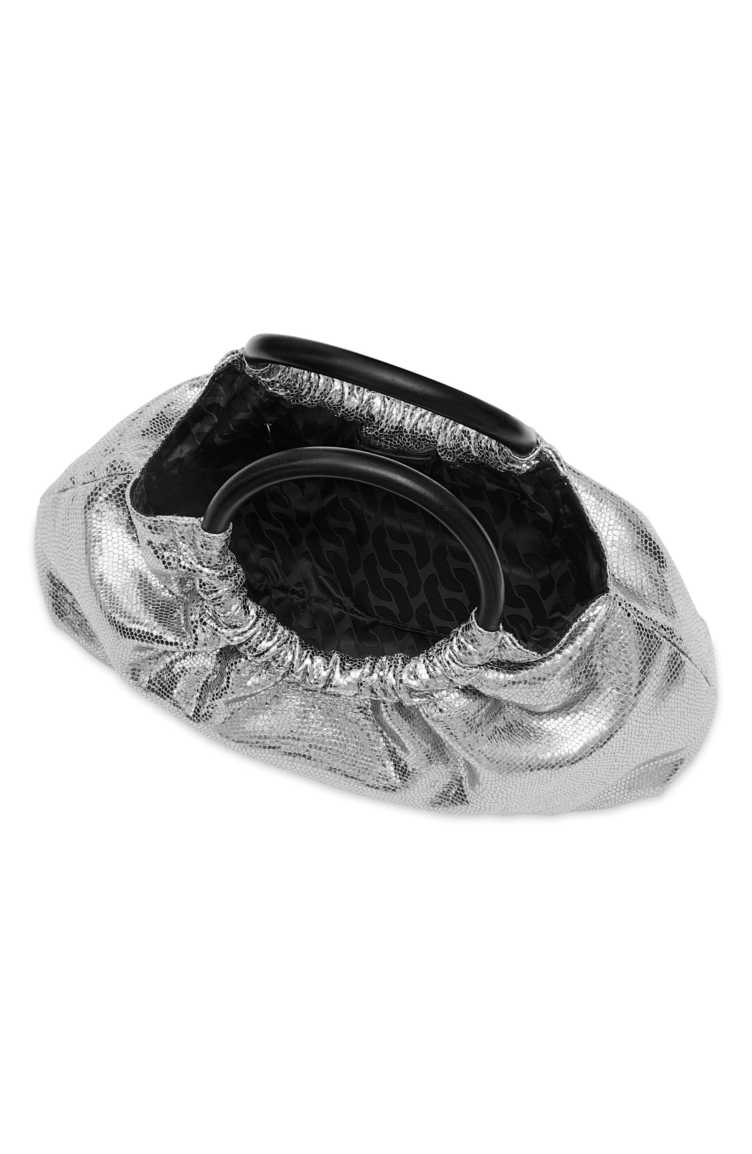 Rebecca Minkoff Mini Madeleine Metallic Leather Top Handle Bag, Alternate, color, Silver