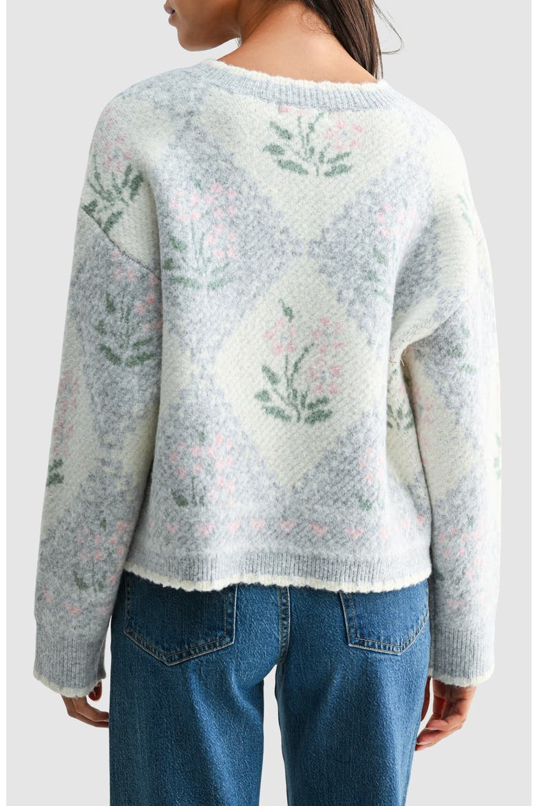 Floral Argyle Cardigan, Alternate, color, GREY CREAM