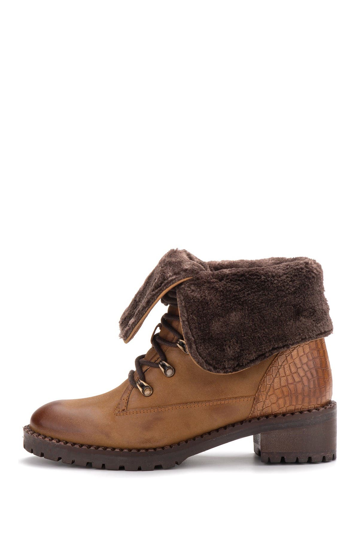 Milan Faux Fur Lined Leather Lace-Up Boot, Alternate, color, TAN