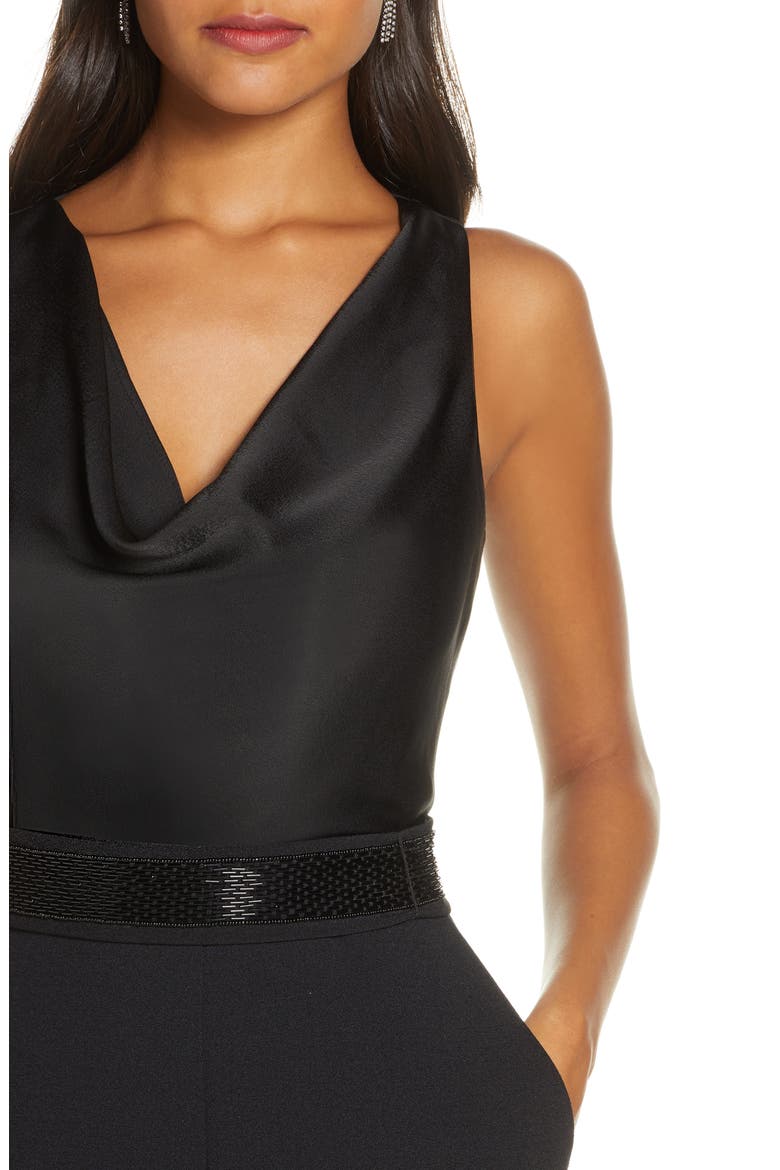 Cowl Neck Sleeveless Jumpsuit, Alternate, color, BLACK
