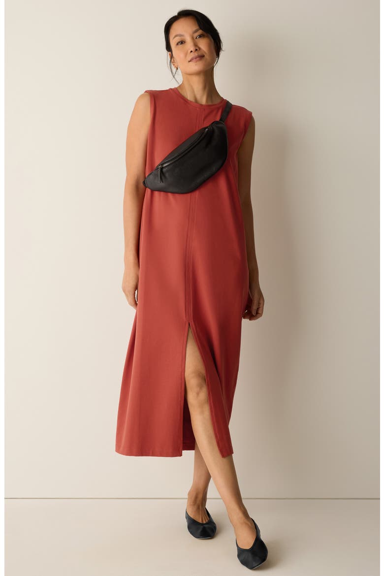 Crew Neck Front Slit Midi Dress, Alternate, color, BLOOD ORANGE
