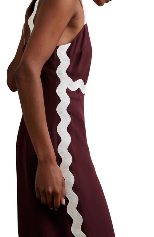 Reiss Burgundy Wave-trim Crepe Midi Dress In Burgundy