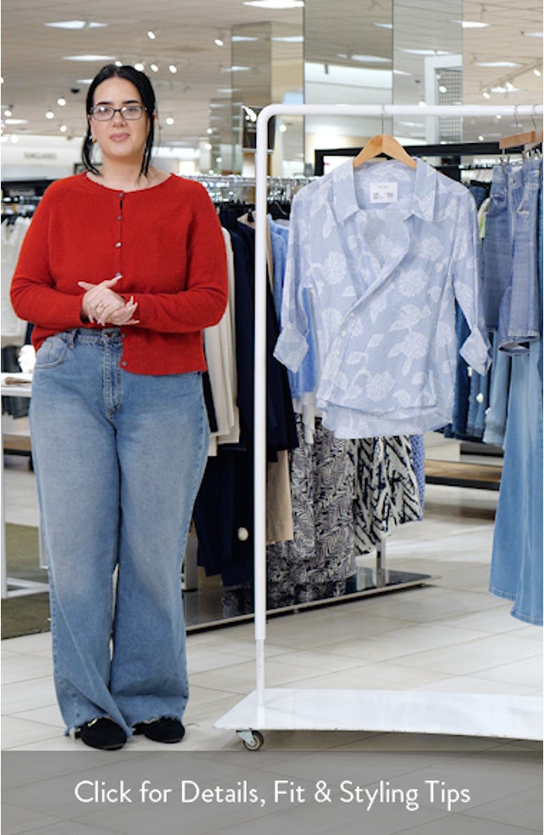Floral Appliqué Stripe Cotton Blend Wrap Shirt, sales video thumbnail