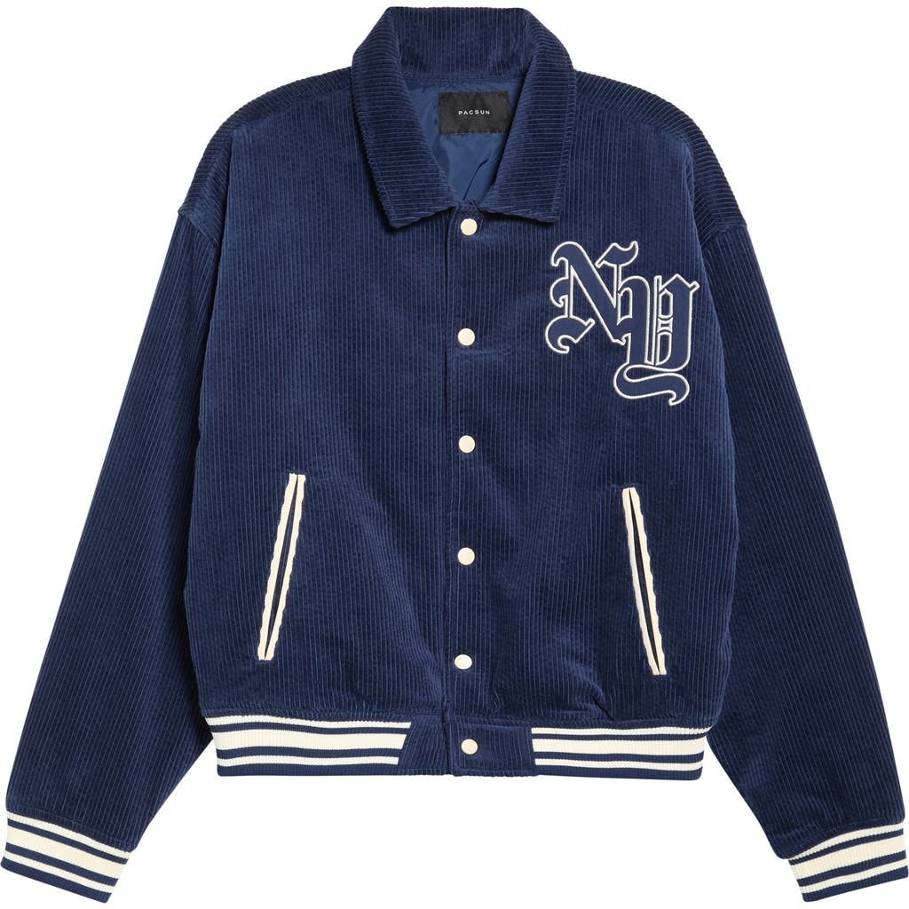 Pacsun Ny Corduroy Varsity Jacket In Blue