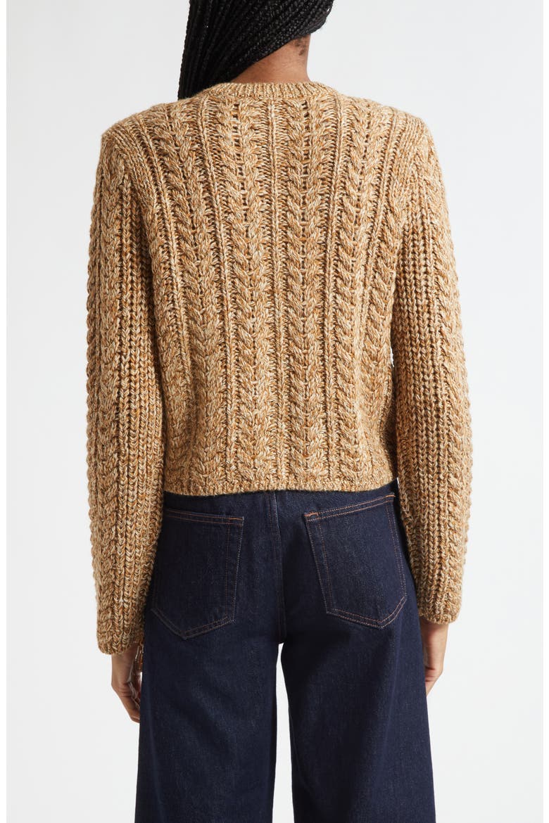 Mélange Bead Fringe Accent Cable Crewneck Sweater, Alternate, color, OATMEAL MULTI