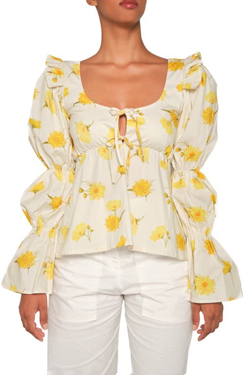 The Lulo Project Cielo Balloon Sleeve Cotton Top In White