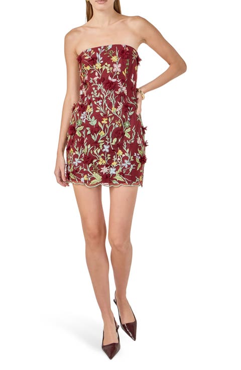 3D Floral Embroidered Strapless Minidress