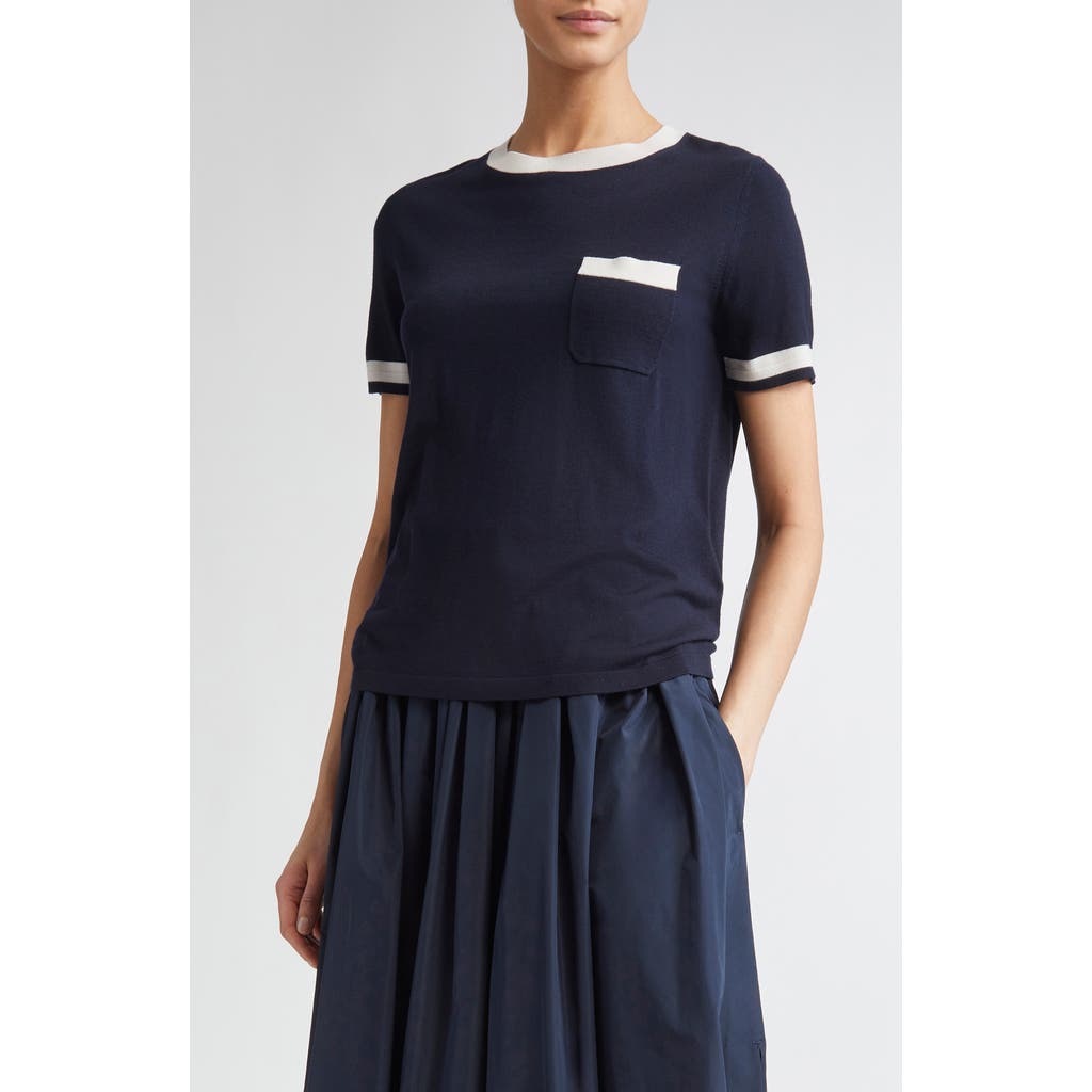 Max Mara Egidio Pocket Tipped Virgin Wool Sweater In Blue