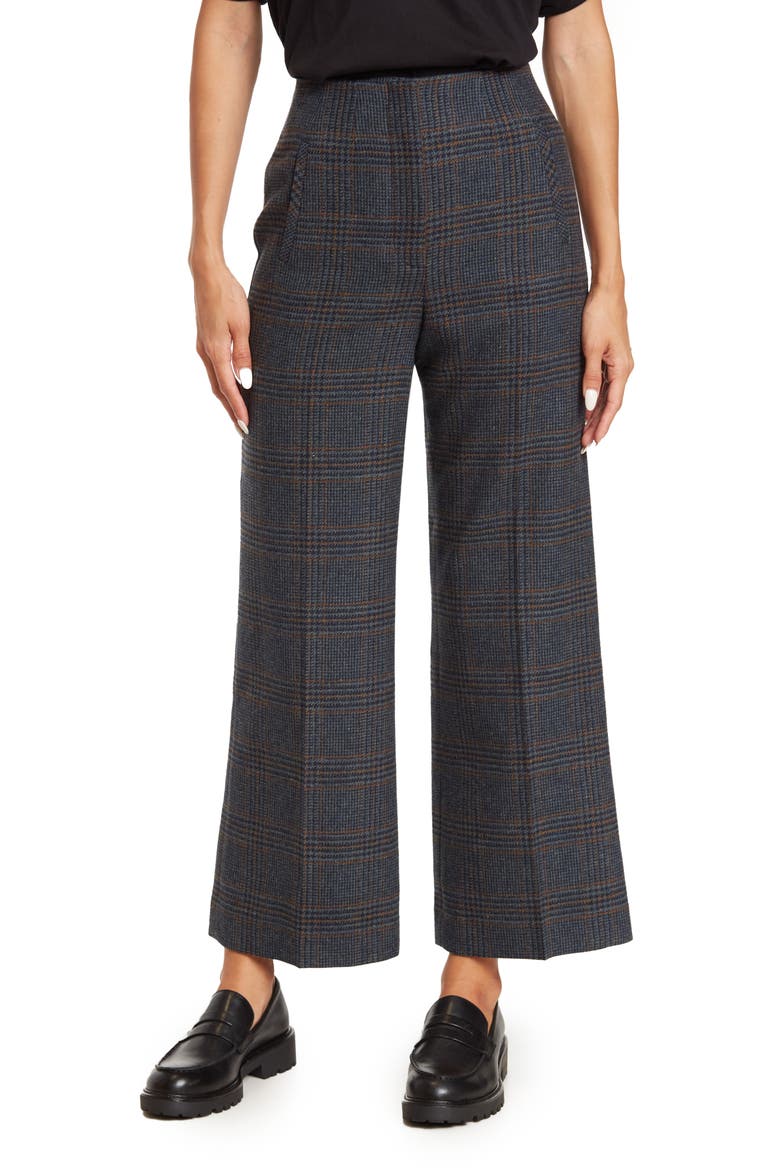Dova Glen Plaid Ankle Wide Leg Wool Pants, Main, color, NAVY MULTI