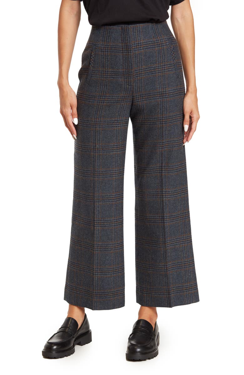 Veronica Beard Dova Glen Plaid Ankle Wide Leg Wool Pants, Main, color,