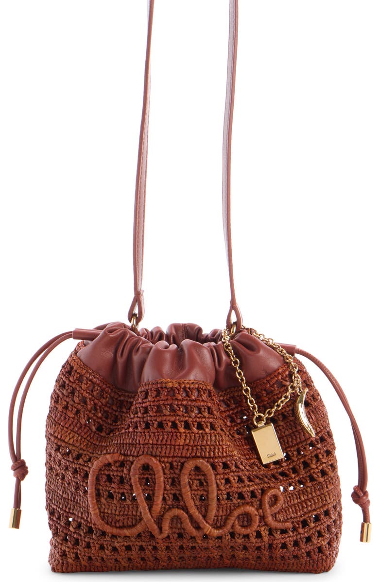 Chloé Mini Summer Banana Woven Raffia Drawstring Shoulder Bag, Main, color,