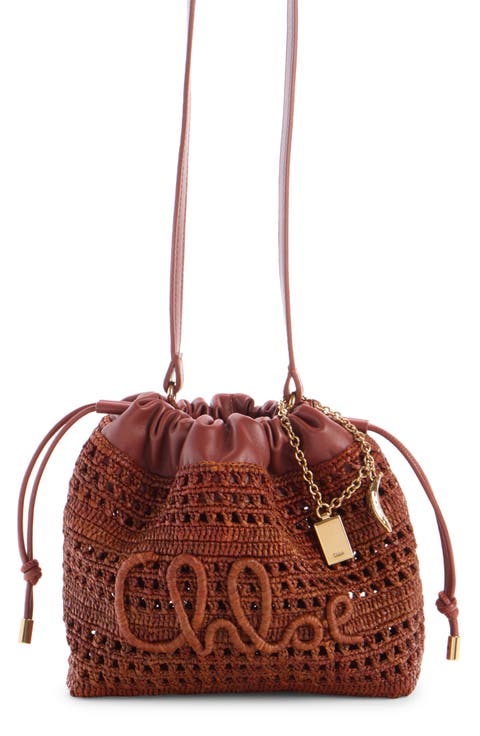 Mini Summer Banana Woven Raffia Drawstring Shoulder Bag