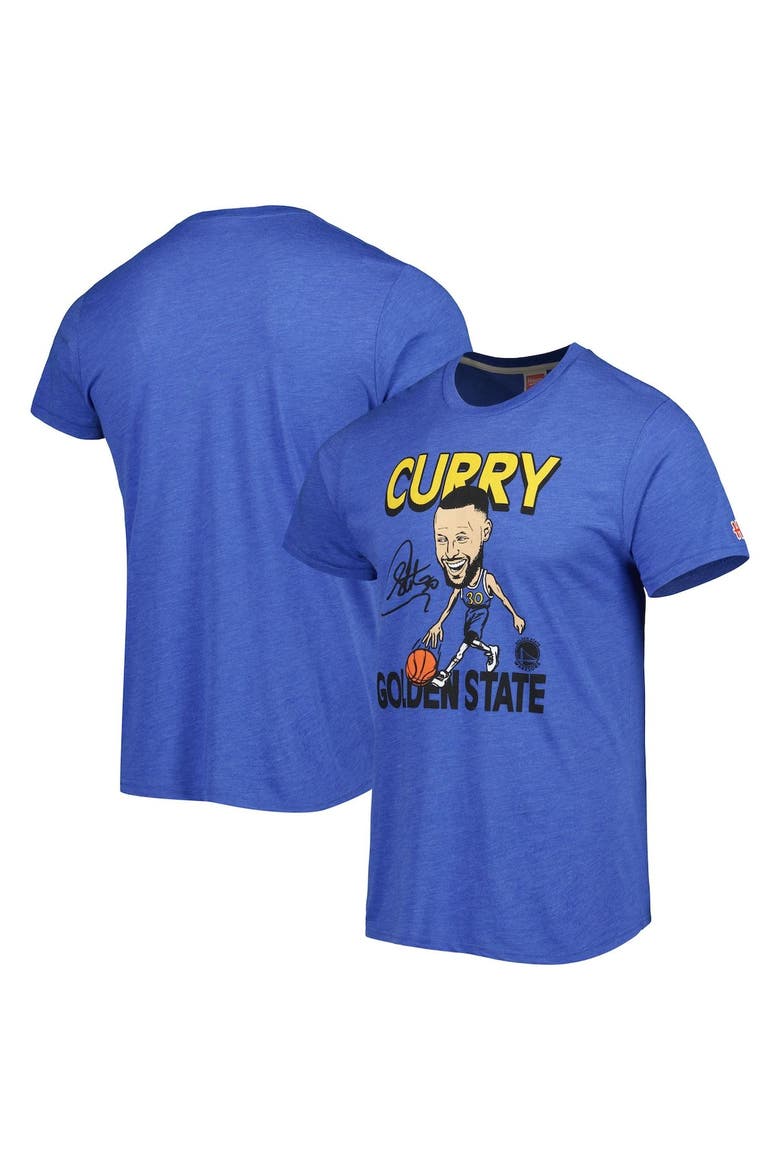 Men's Homage Stephen Curry Royal Golden State Warriors Player Caricature Tri-Blend T-Shirt, Main, color, Royal